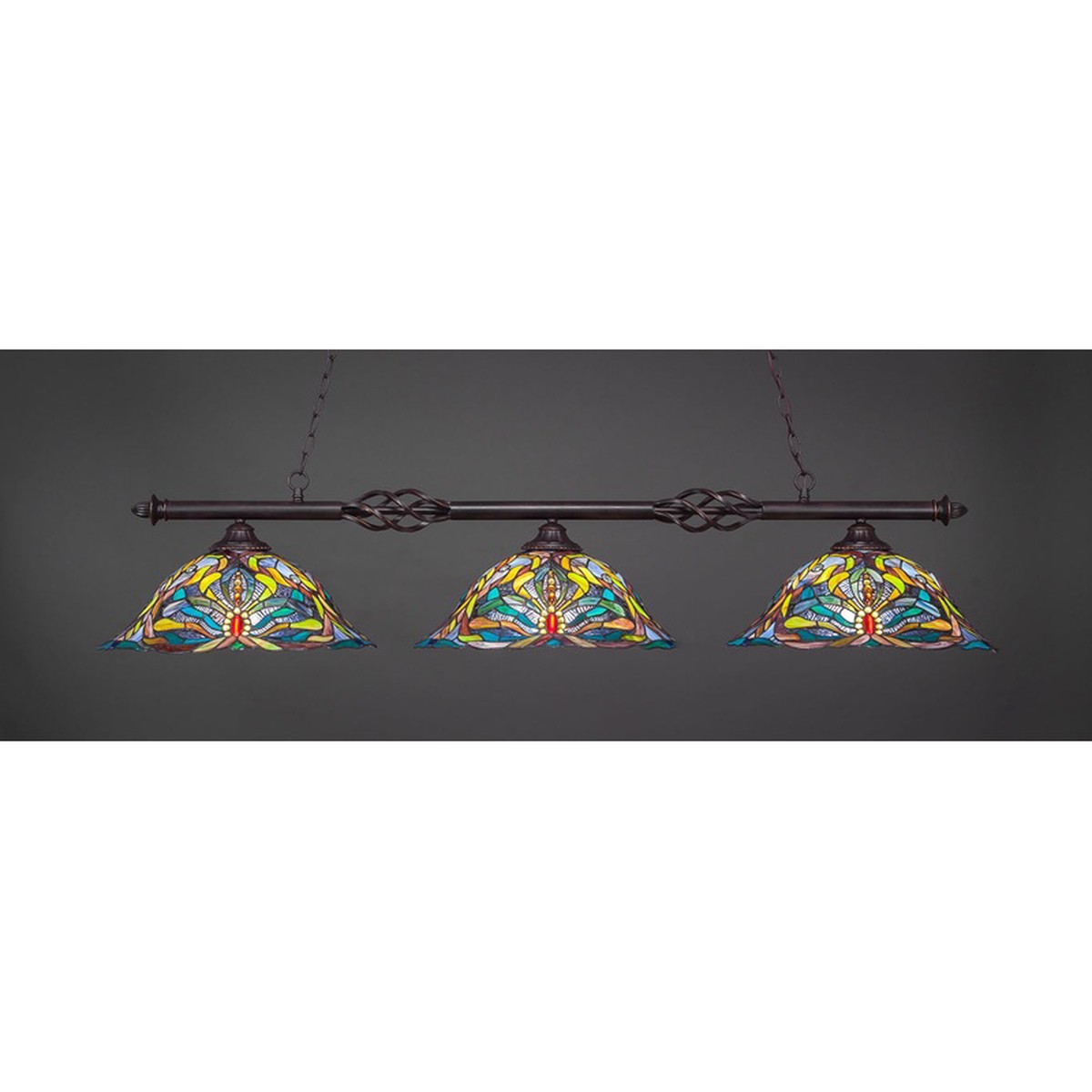 Toltec Elegant Dark Granite 3 Lights DRAGONFLY Art Glass 863-DG-990