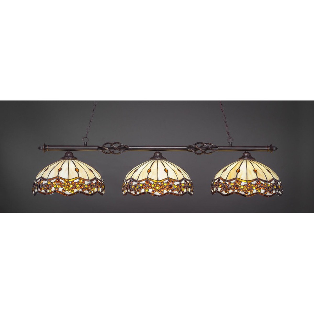 Toltec Elegant Dark Granite 3 Lights ROMAN JEWEL Art Glass 863-DG-997