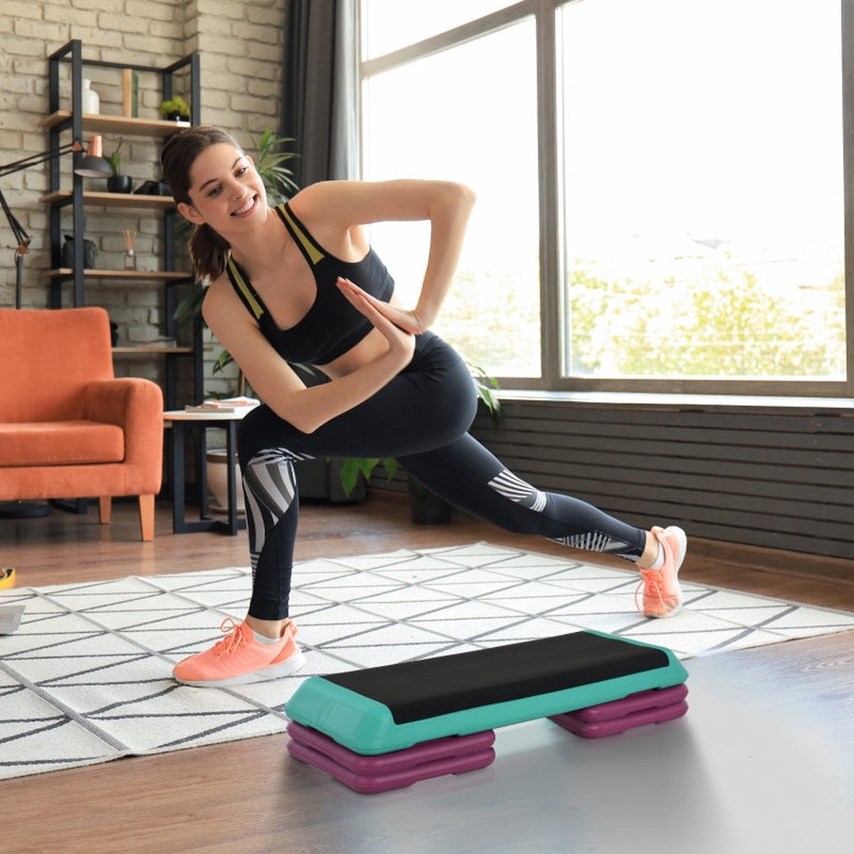 Aerobic Step Board, Adjustable Height, Fitness, PVC PP, Black Green Purple
