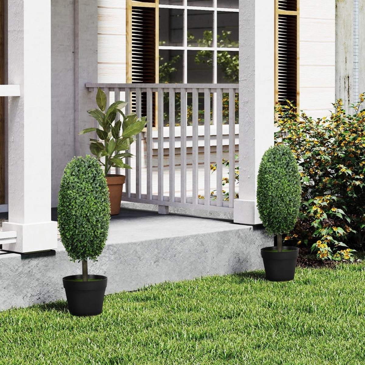 Artificial Plants, UV-resistant Trees with Pots, Plastic, Cement, Green