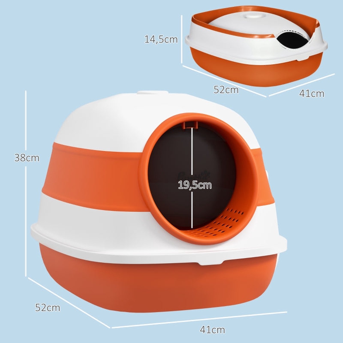 Cat Litter Box, with Lid and Scoop, White/Orange