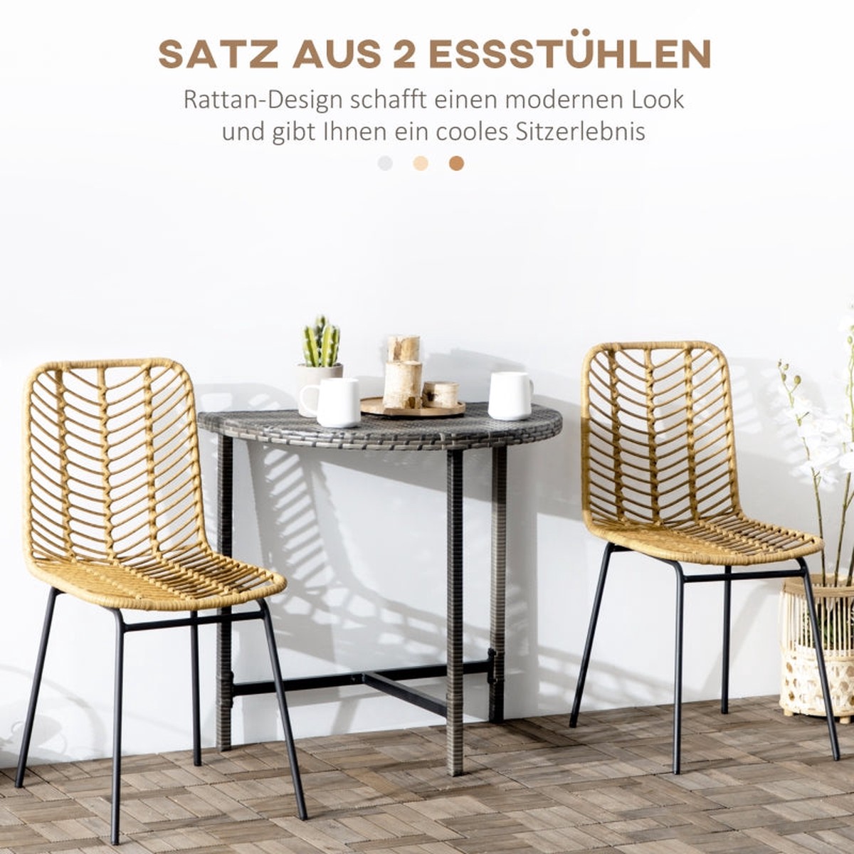 Dining Chair Set of 2 with Rattan Look, Steel, Yellow