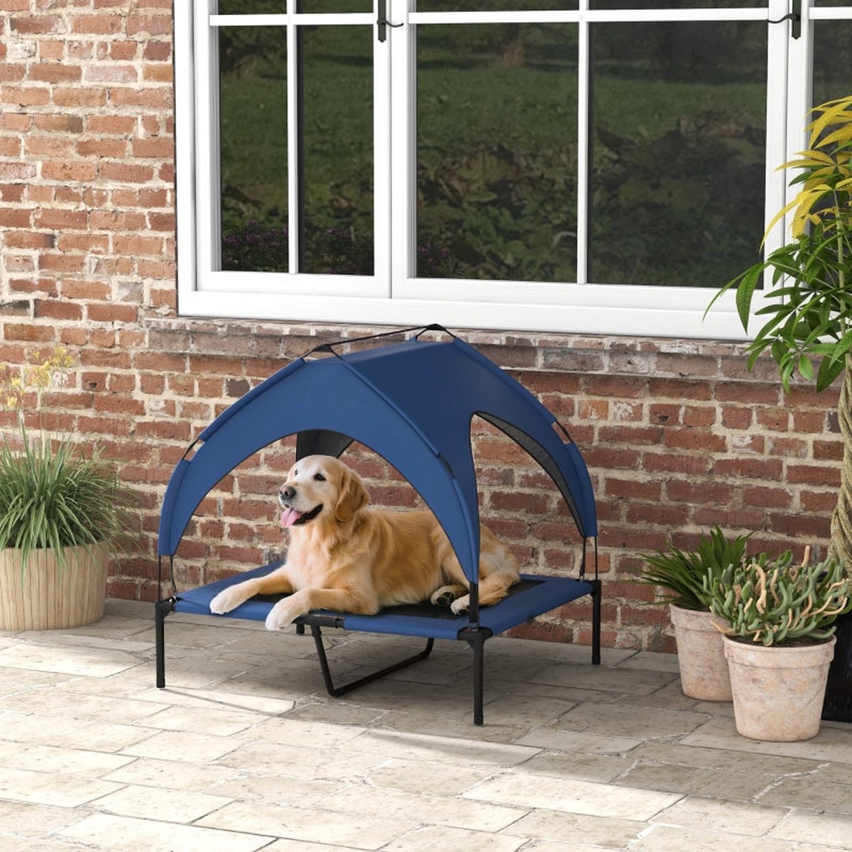 Dog Bed with Roof, Breathable, Water-Repellent, Dark Blue