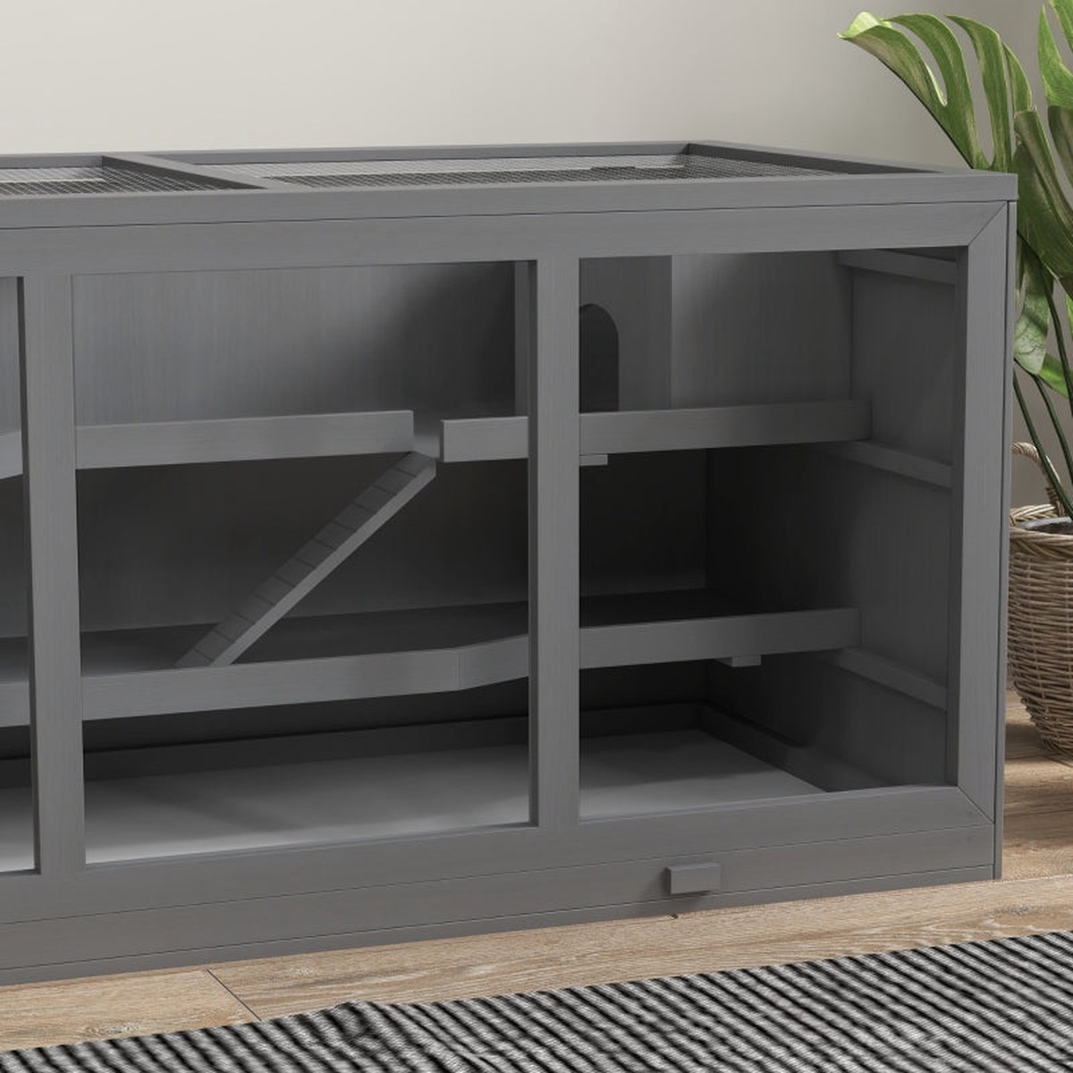 Dwarf Hamster Cage, 3-Tier Rodent Villa, Wood Gray
