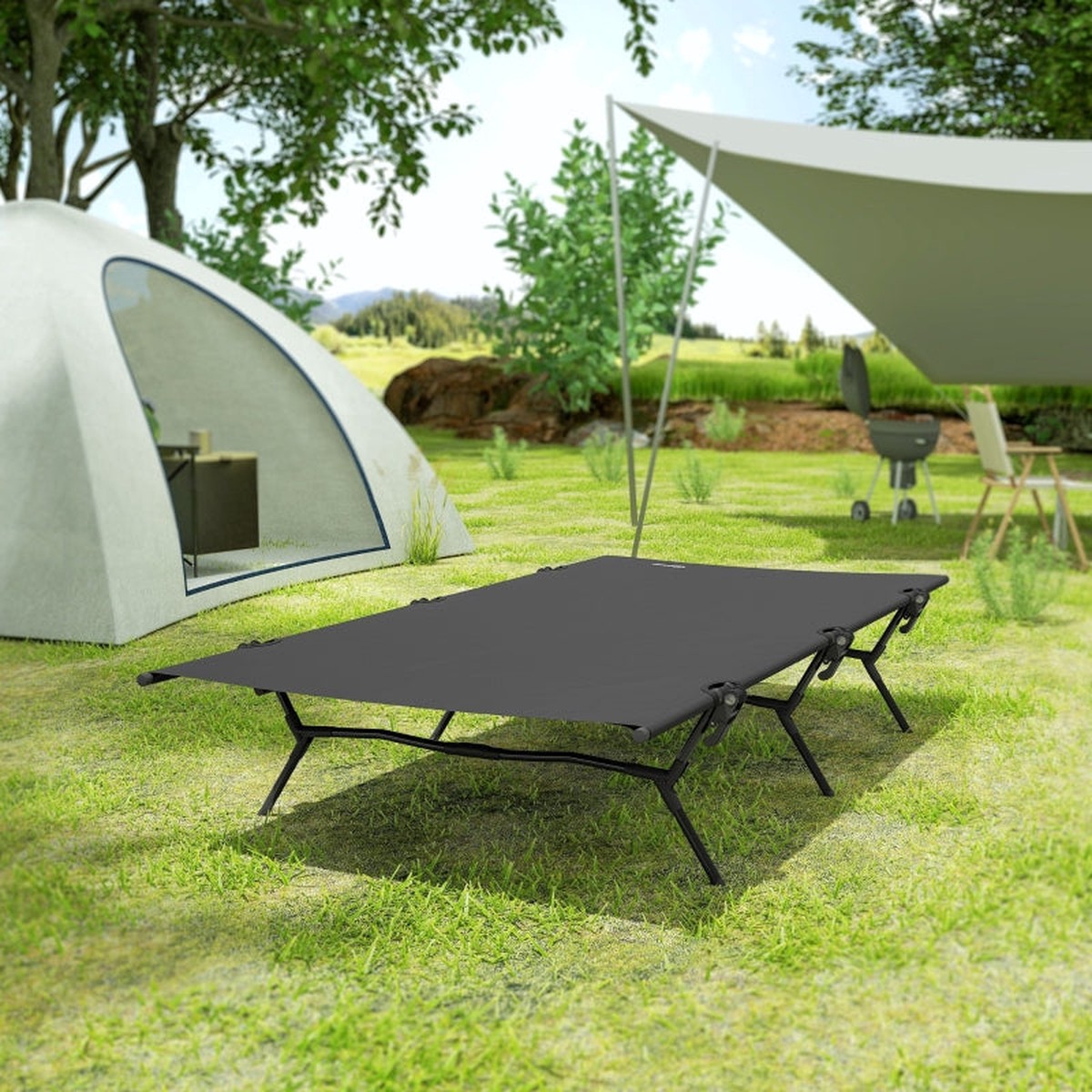 Folding Camp Bed with Carrying Bag, 200x100x36 cm, 120 kg Capacity, Black