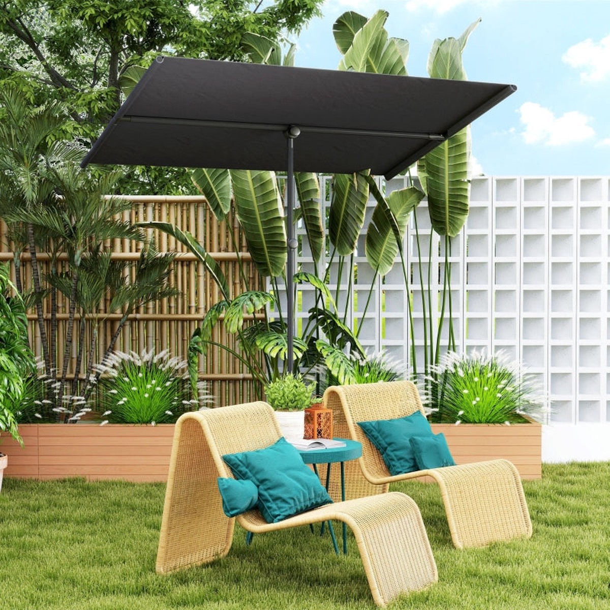 Parasol, 180 Degree Rotatable Height Adjustable Garden Umbrella with Aluminum Pole, Dark Gray