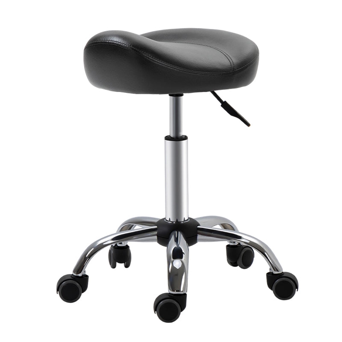 Rolling Stool Height Adjustable Work Stool, Rotatable Faux Leather Black