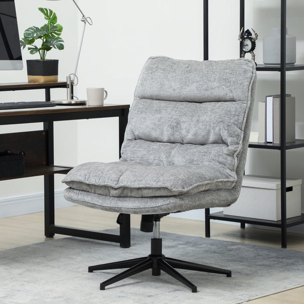 Armless Office Chair, Swivel Padded, Height Adjustable, Steel, Grey