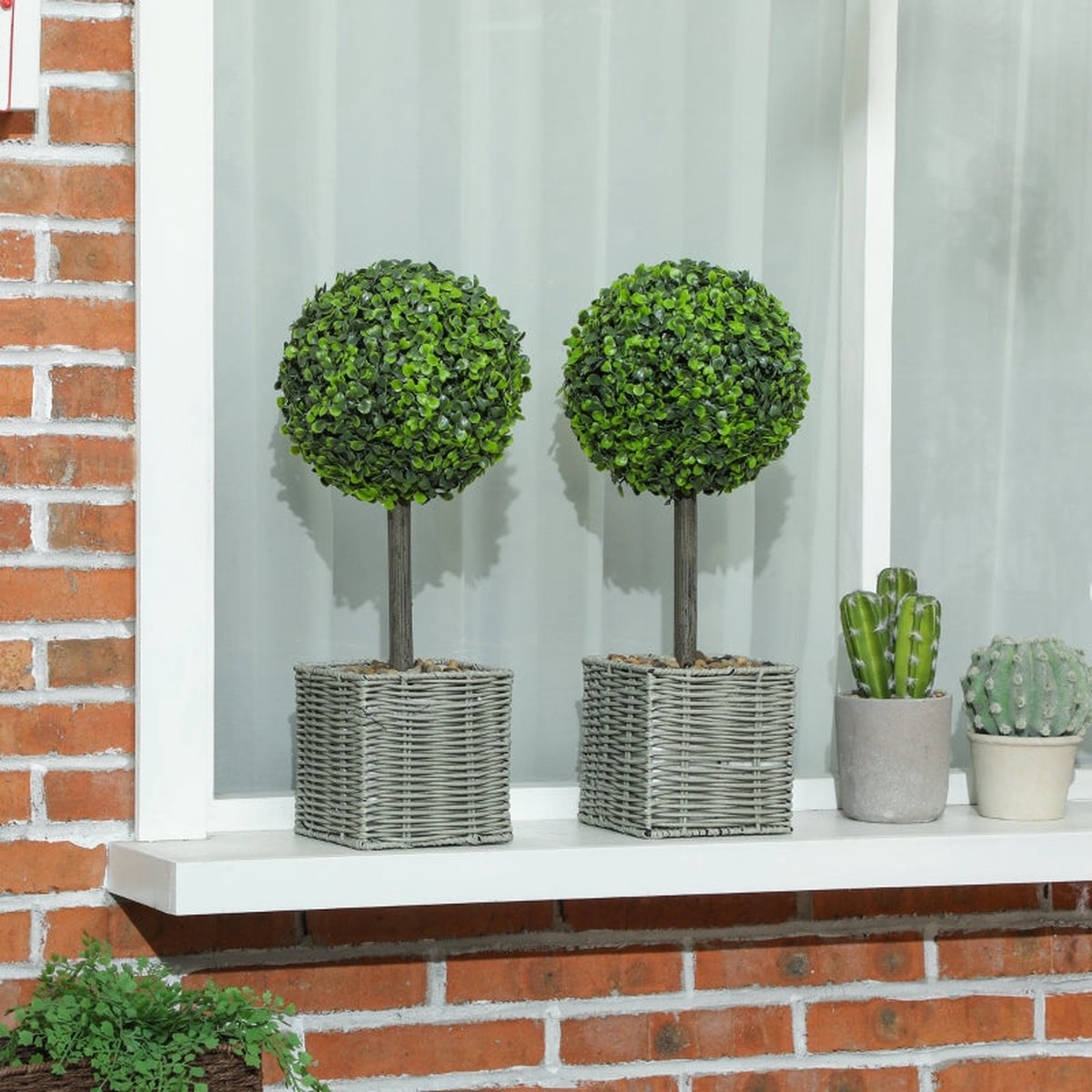 Artificial Plants, UV-resistant Trees in Pots, Plastic, Cement, Green