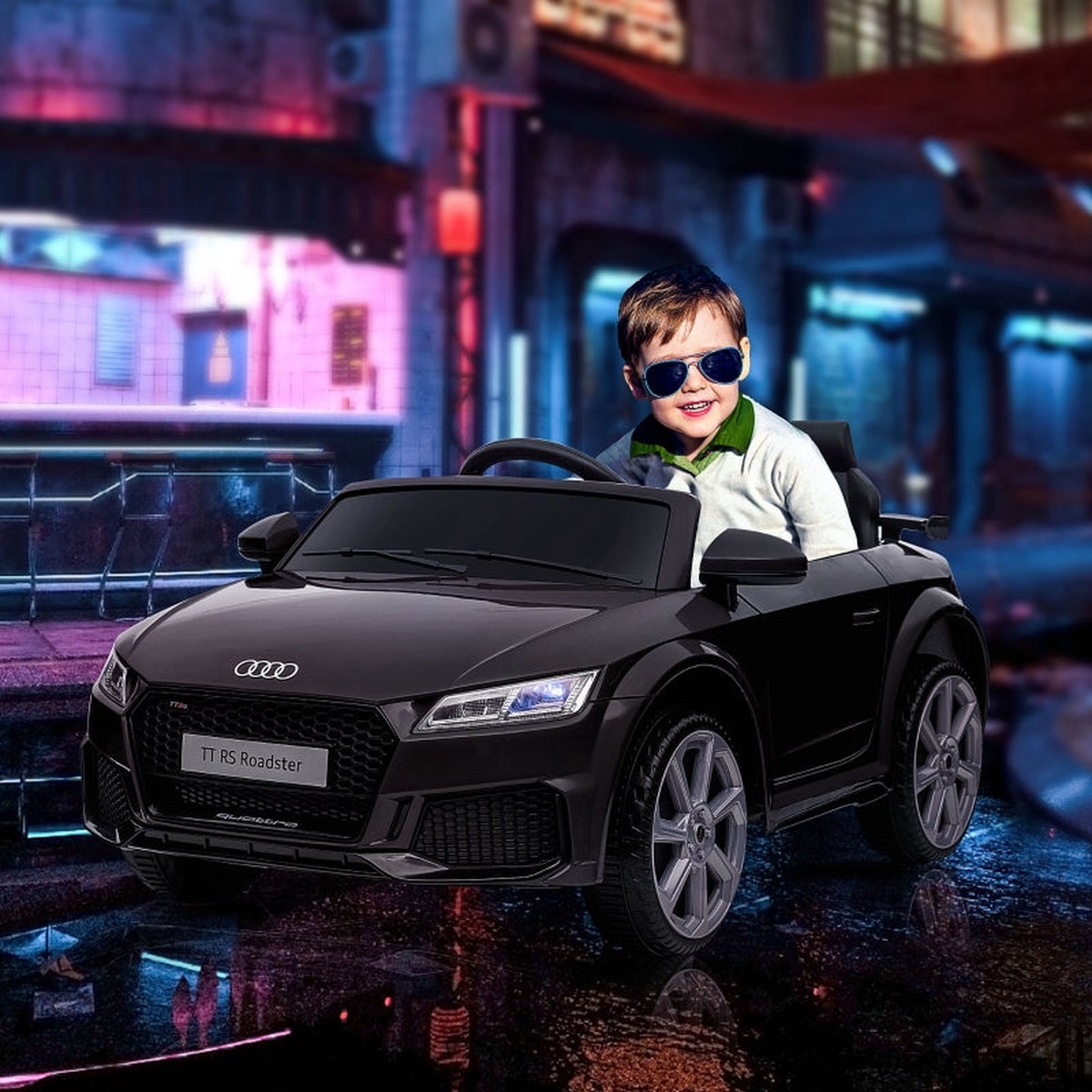 Audi Kids' Electric Car, 2.4G Remote Control, Music, Horn, LED, USB, Black