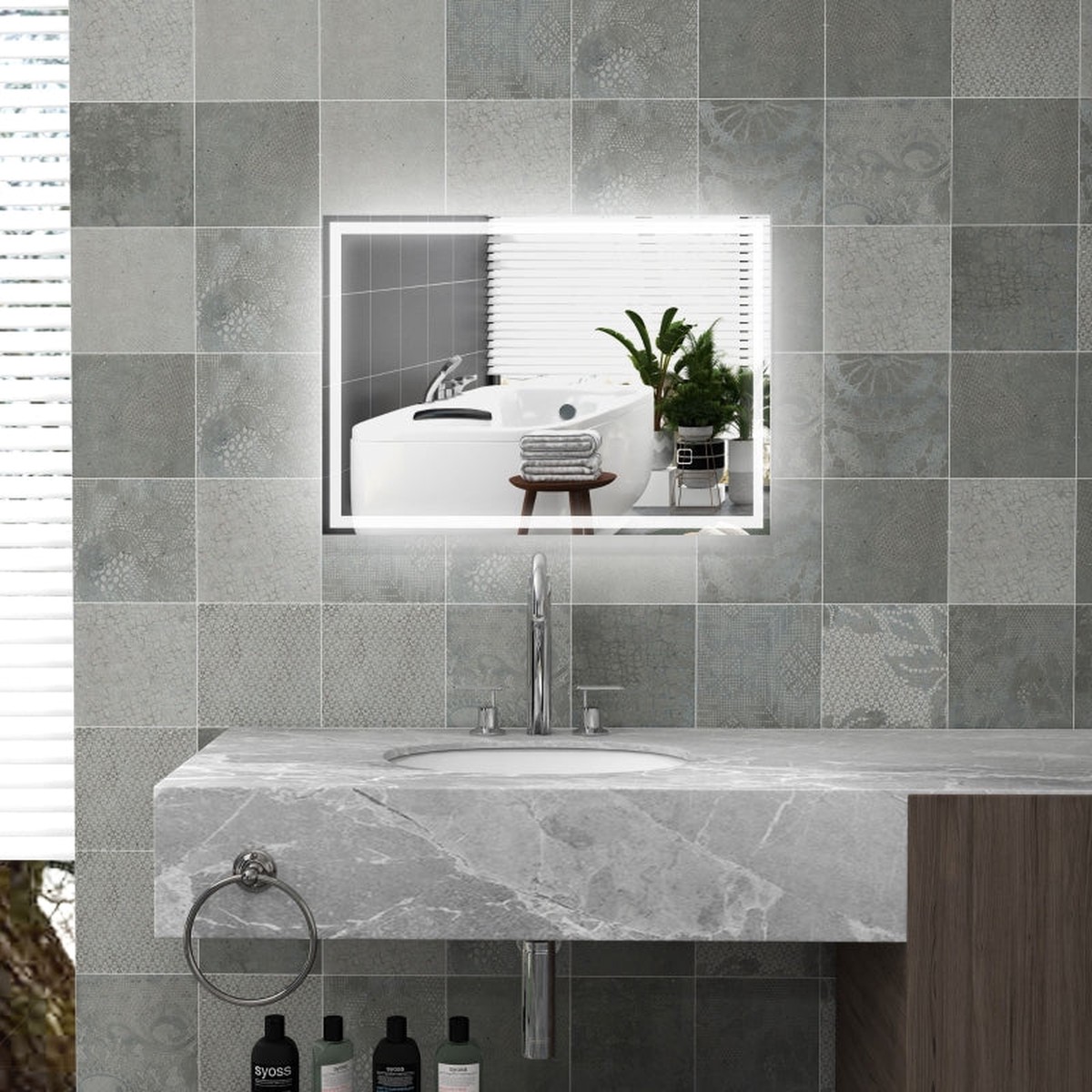 Bathroom Mirror, LED Touch Switch, White
