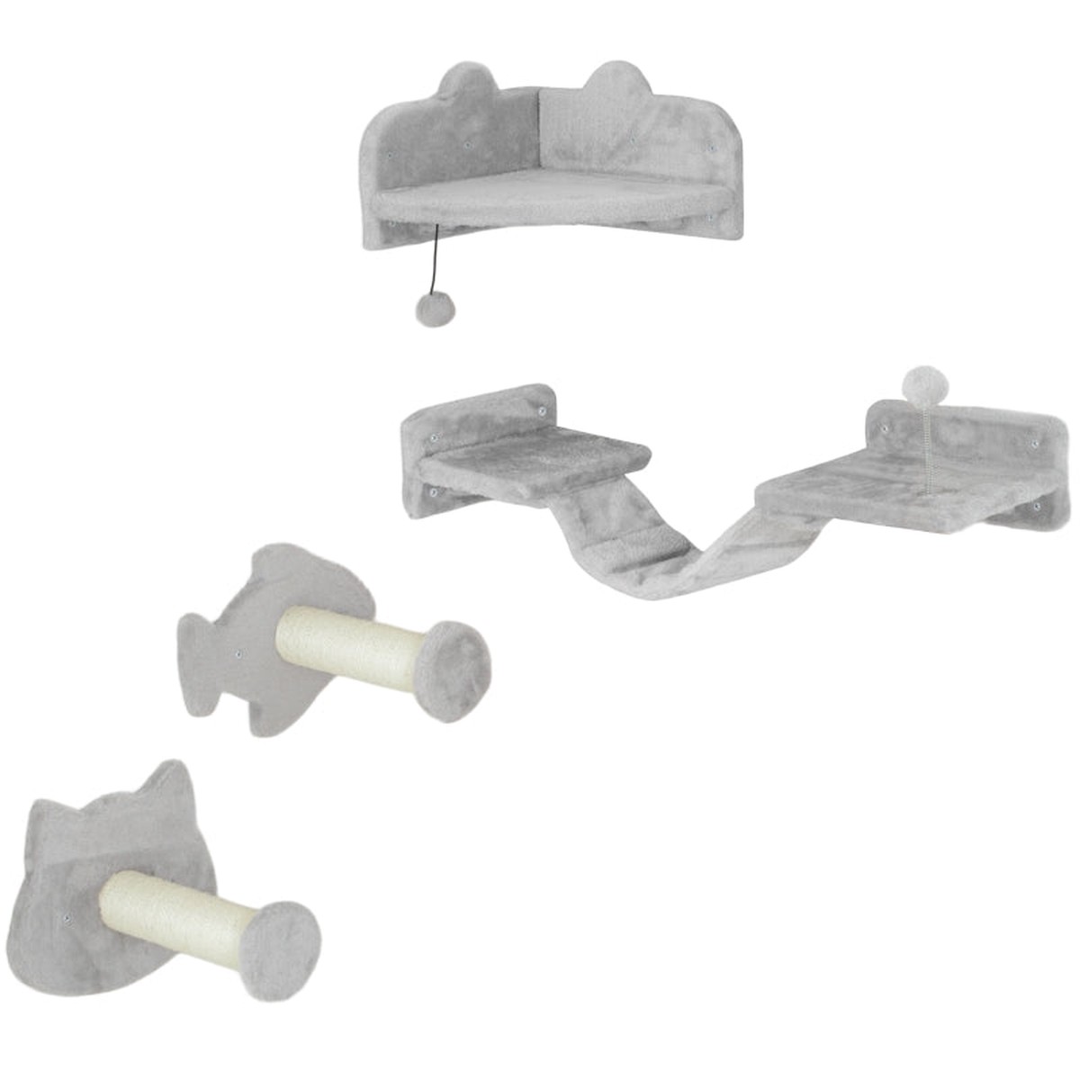 Cat Staircase Set, 4-Piece, Sisal Steps, Double Platform, Light Grey/Cream White