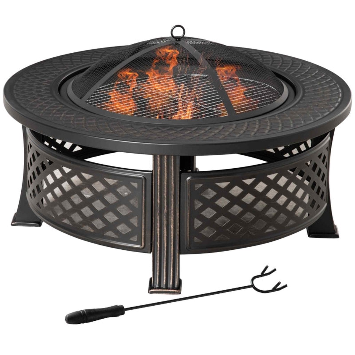 Fire Bowl, Poker, Spark Guard, Round Fire Pit, Steel Black