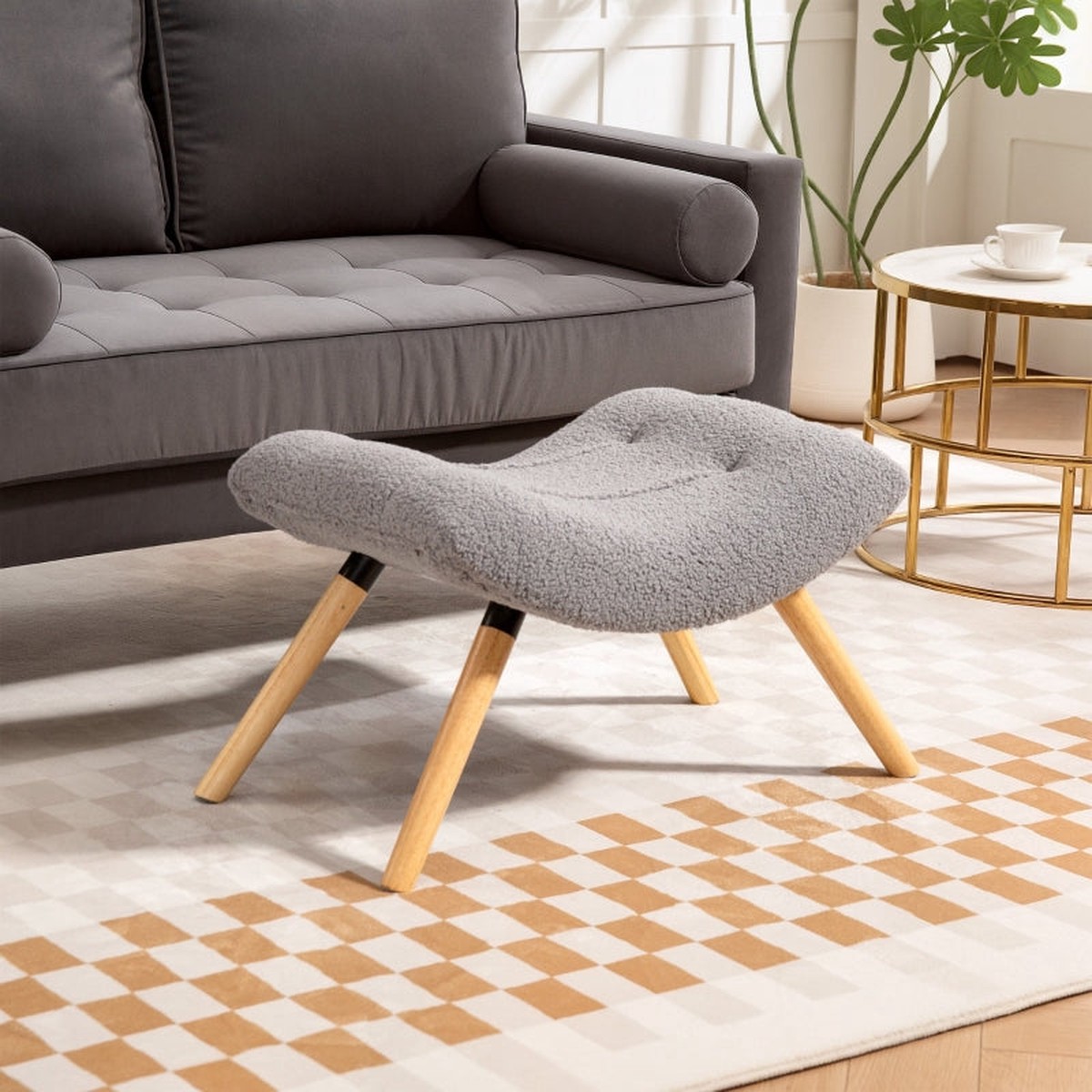 Footstool, Upholstered Stool, 120 kg Load Capacity, Light Grey