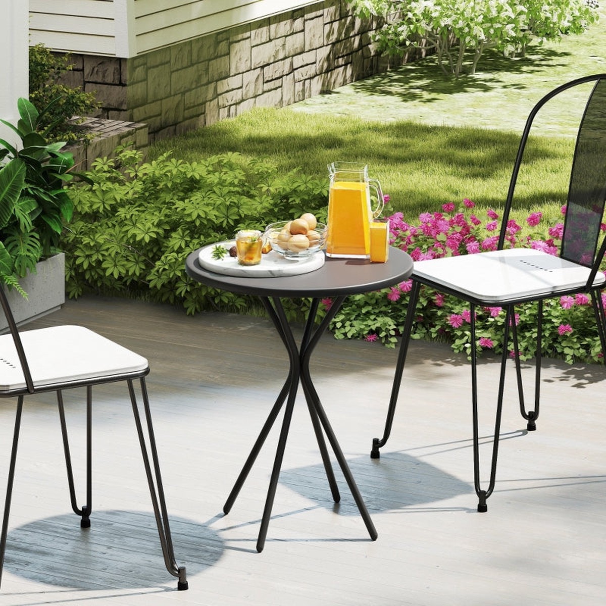 Garden Table 60 x 70 cm, Weatherproof Round Steel, Black