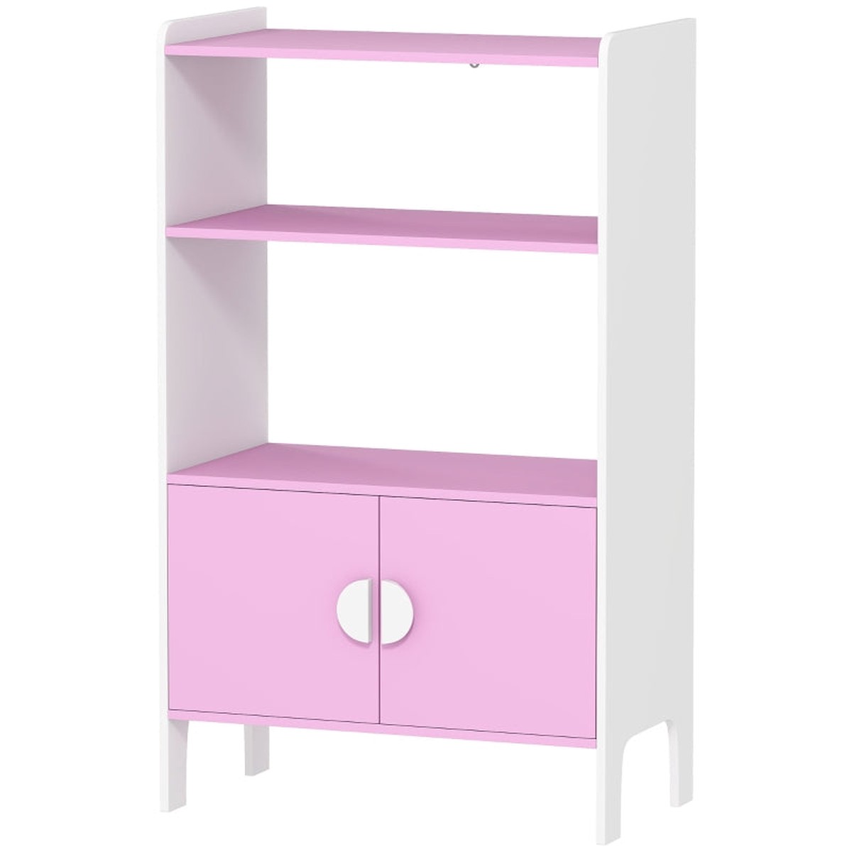 Kids Bookcase, 2 Shelves 2 Cabinets Freestanding, Pink+White MDF