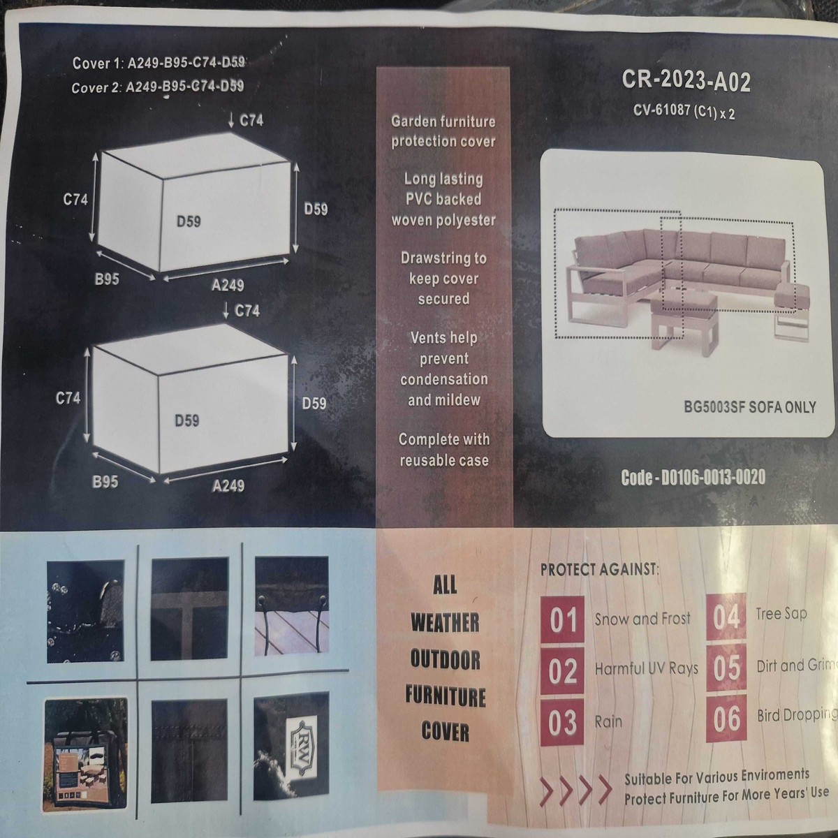 Protective Cover - Aluminium Corner Sofa