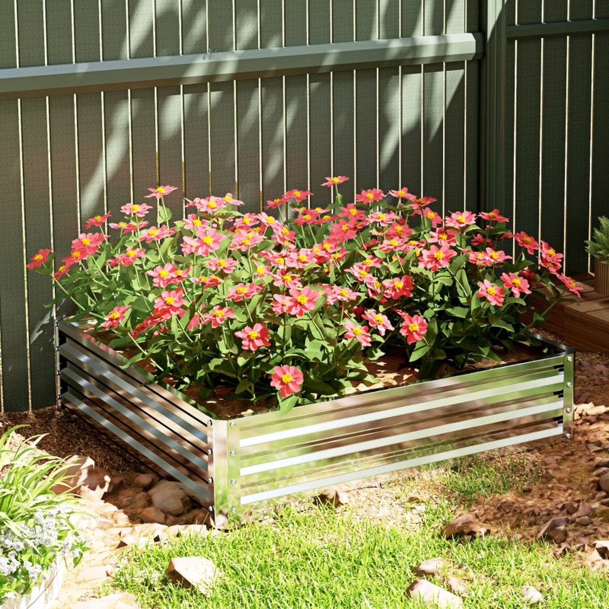Raised Bed Planter, Garden Vegetable Herb Flower Box, Steel Silver