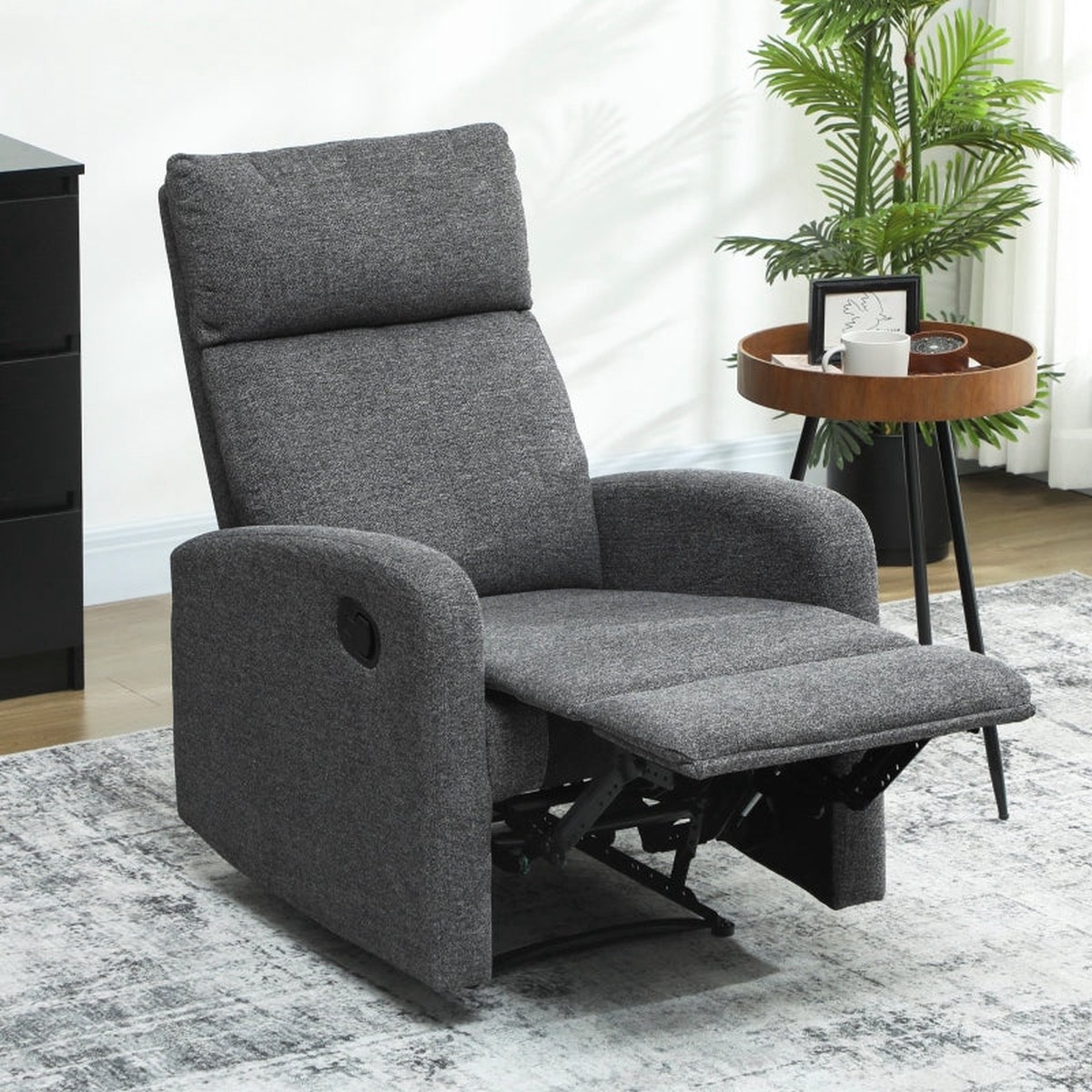 Recliner Chair, Adjustable Leg Rest, Living Room, Fabric, Grey