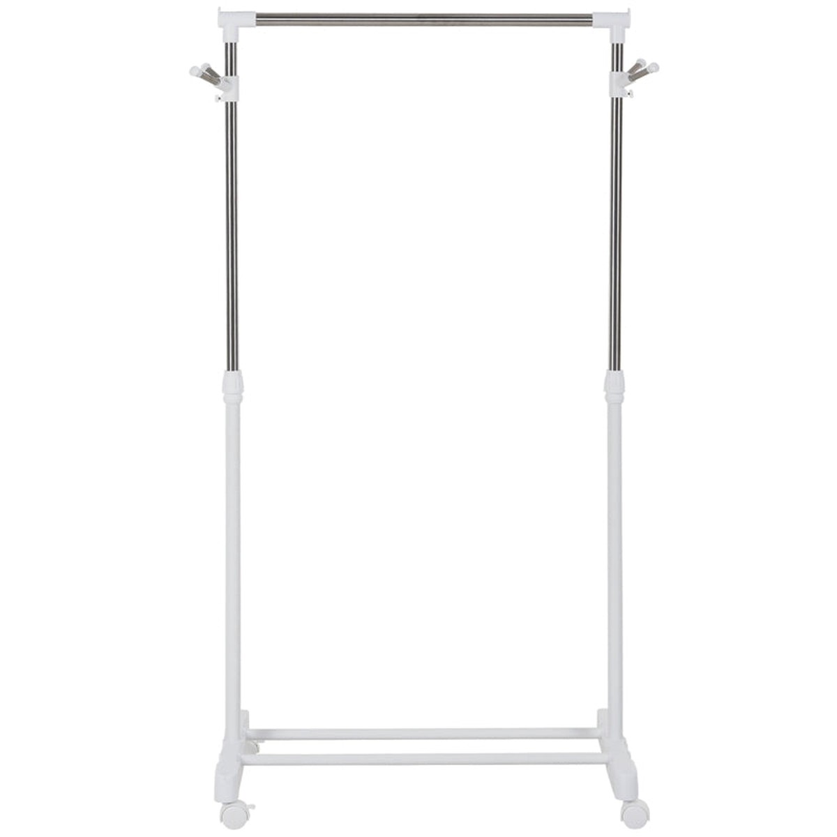 Rolling Coat Rack, Height-Adjustable with Bottom Shelf, 4 Wheels, White