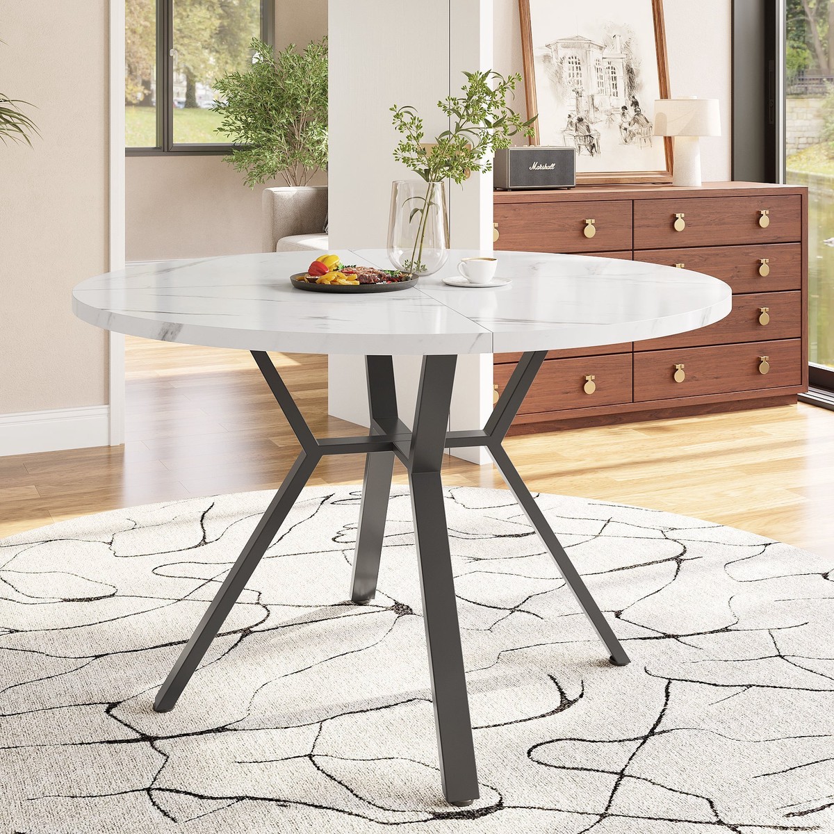 Round Dining Table, Modern Simple, Black Marble