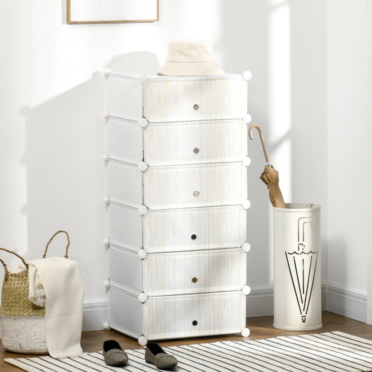Shoe Rack, 6 Pairs, DIY Storage, Plastic White