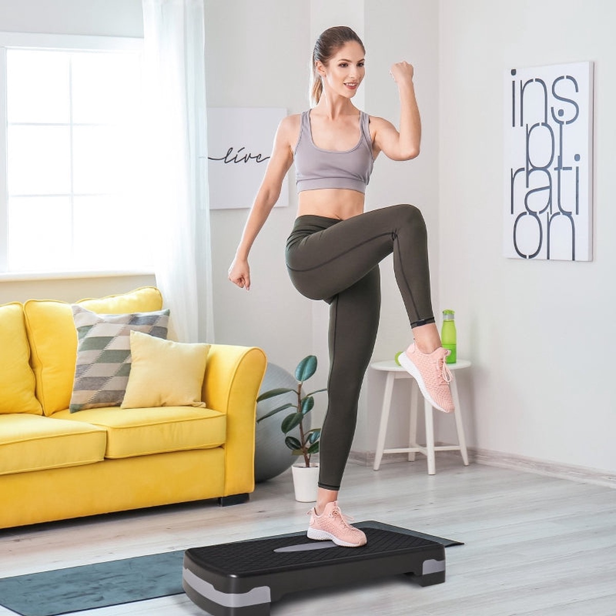 Step Board Aerobic, 2-Level Adjustable, Black Grey