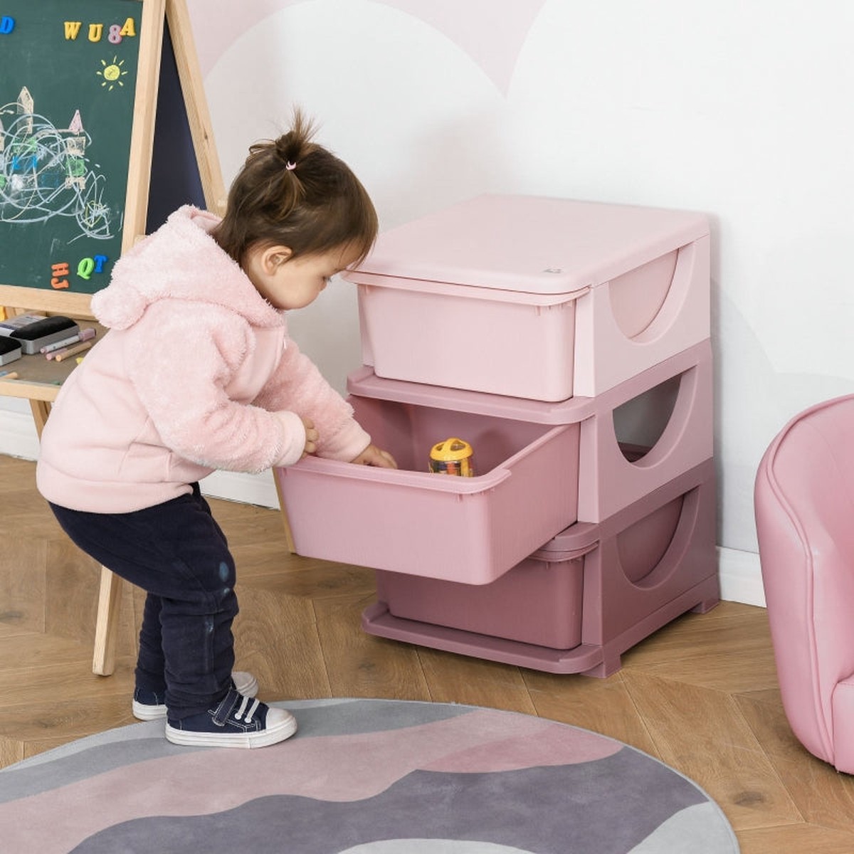 Toy Storage, 3-Tier Chest of Drawers, Pink