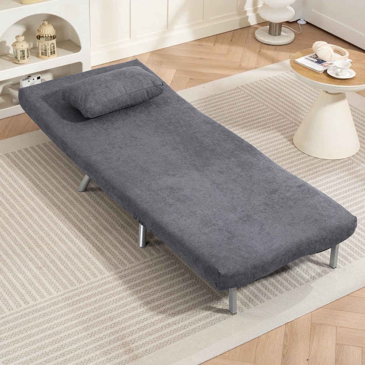 Upholstered Armchair, 2-in-1 Sleeper Guest Bed, Fabric, Dark Grey
