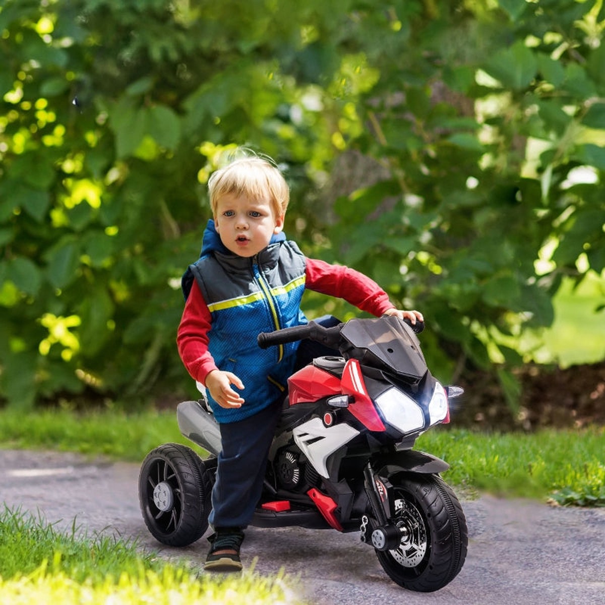 Electric Kids Motorcycle, 3 km/h, Lights & Sounds, Black/Red