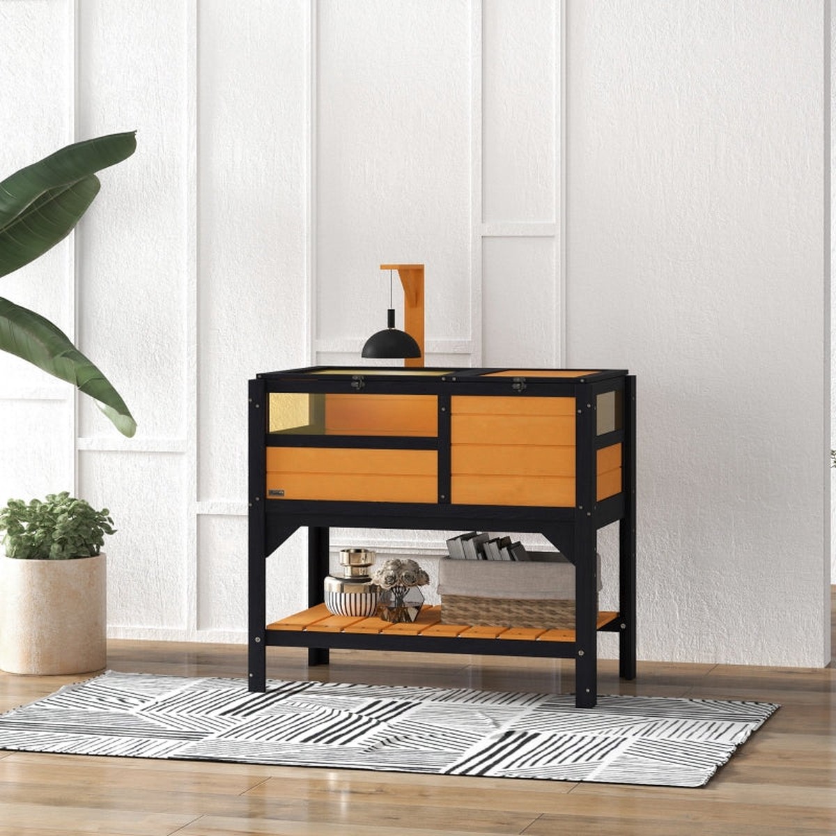 Tortoise House, Wooden, with Shelter, Run, Shelf, Lamp Holder, Tray, Yellow
