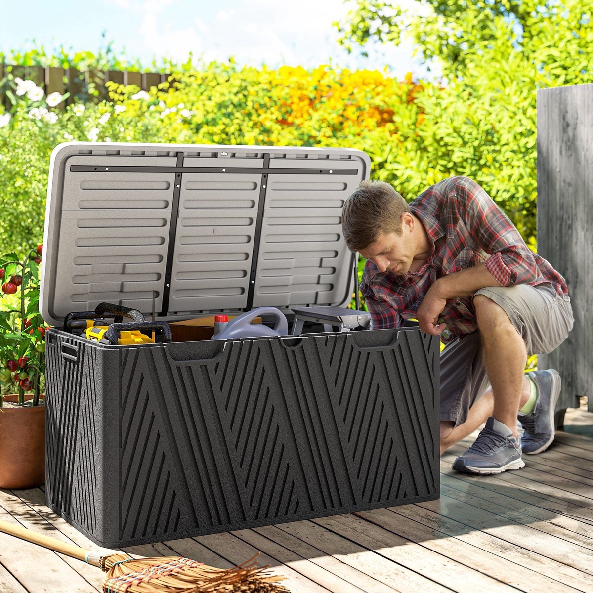 380L Outdoor Storage Box, Waterproof with Lockable Lid - Black