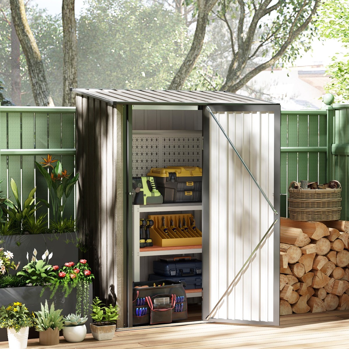 5ft x 3ft Metal Garden Storage Shed, Outdoor Tool Shed, Light Grey