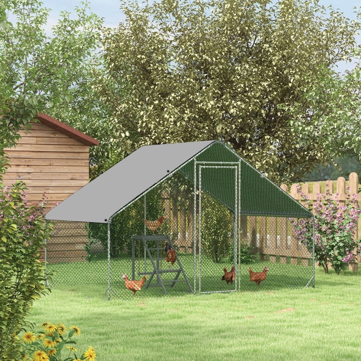 Chicken Run Walk-in Coop Hen Poultry House Cage with Water-Resist Cover, Galvanised