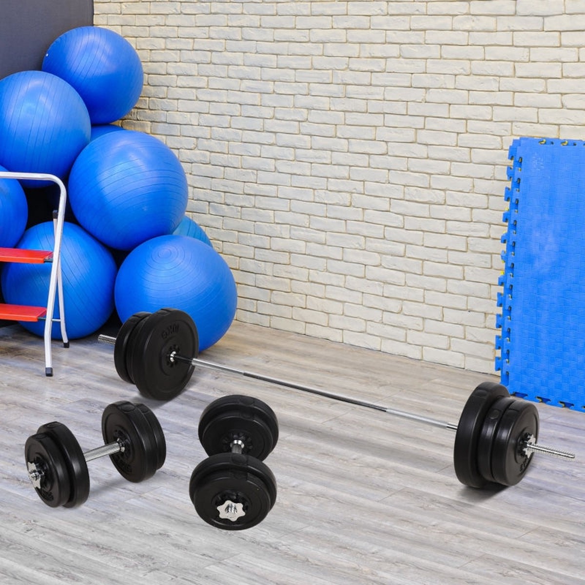 Dumbbell and Barbell Set, 65kg Adjustable Weights for Home Gym - Black
