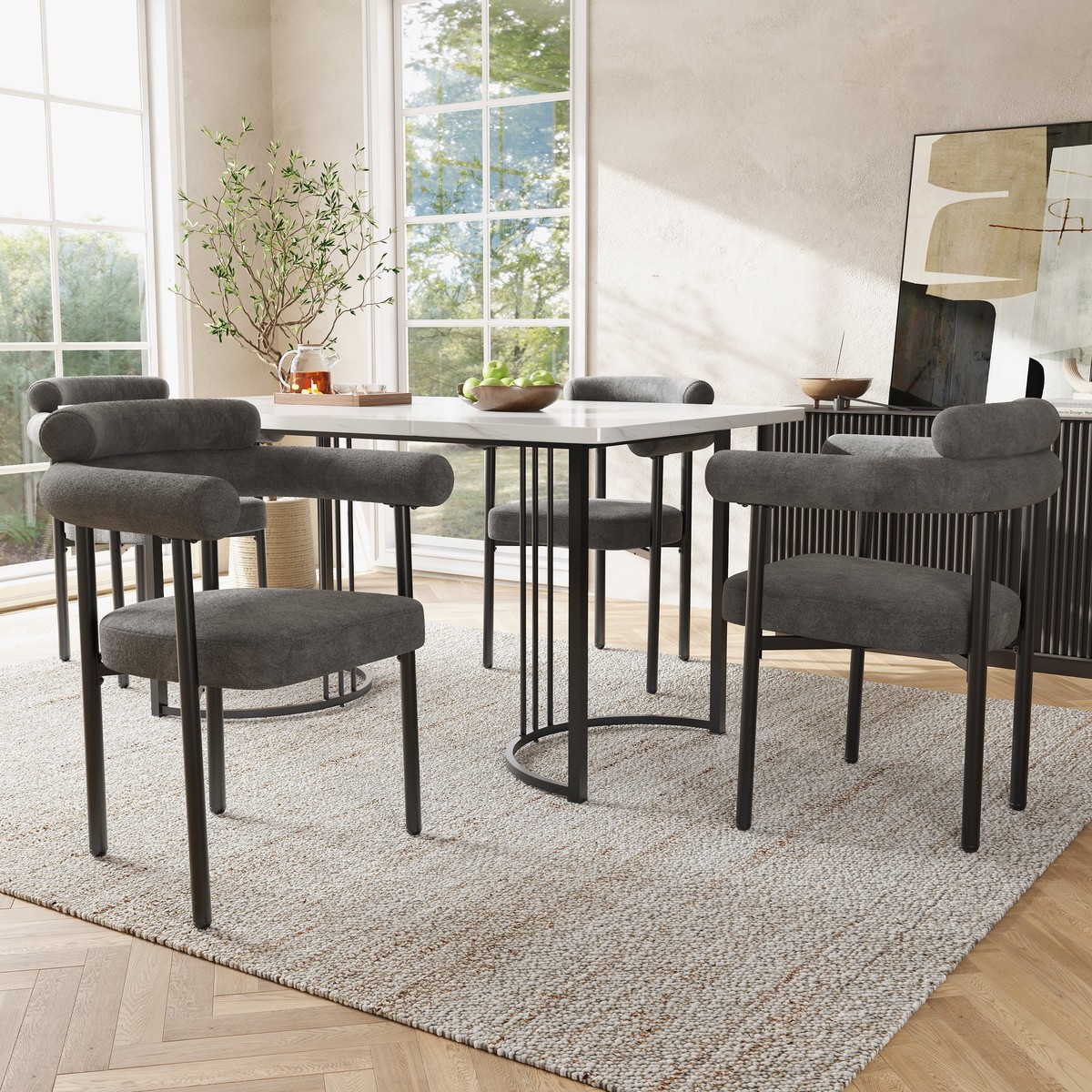 Modern Dining Chairs Set of 4, Faux Suede Upholstered Armchairs with Comfortable Armrest, Multiple Color Options