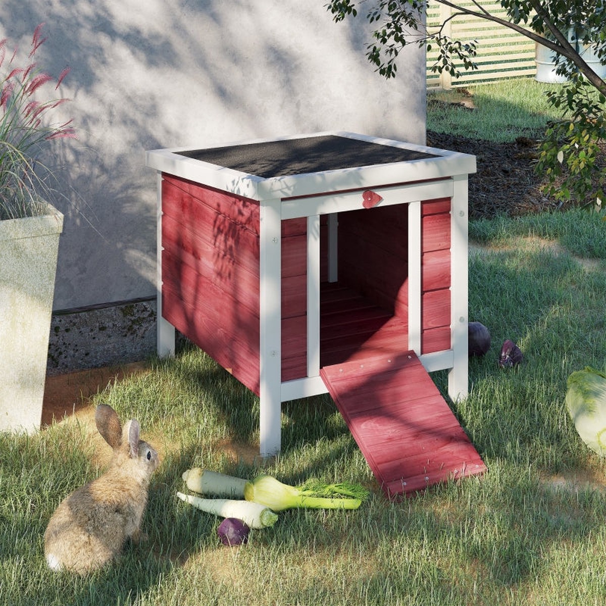 Rabbit Hutch Wooden, 51 x 42 x 43 cm, Red