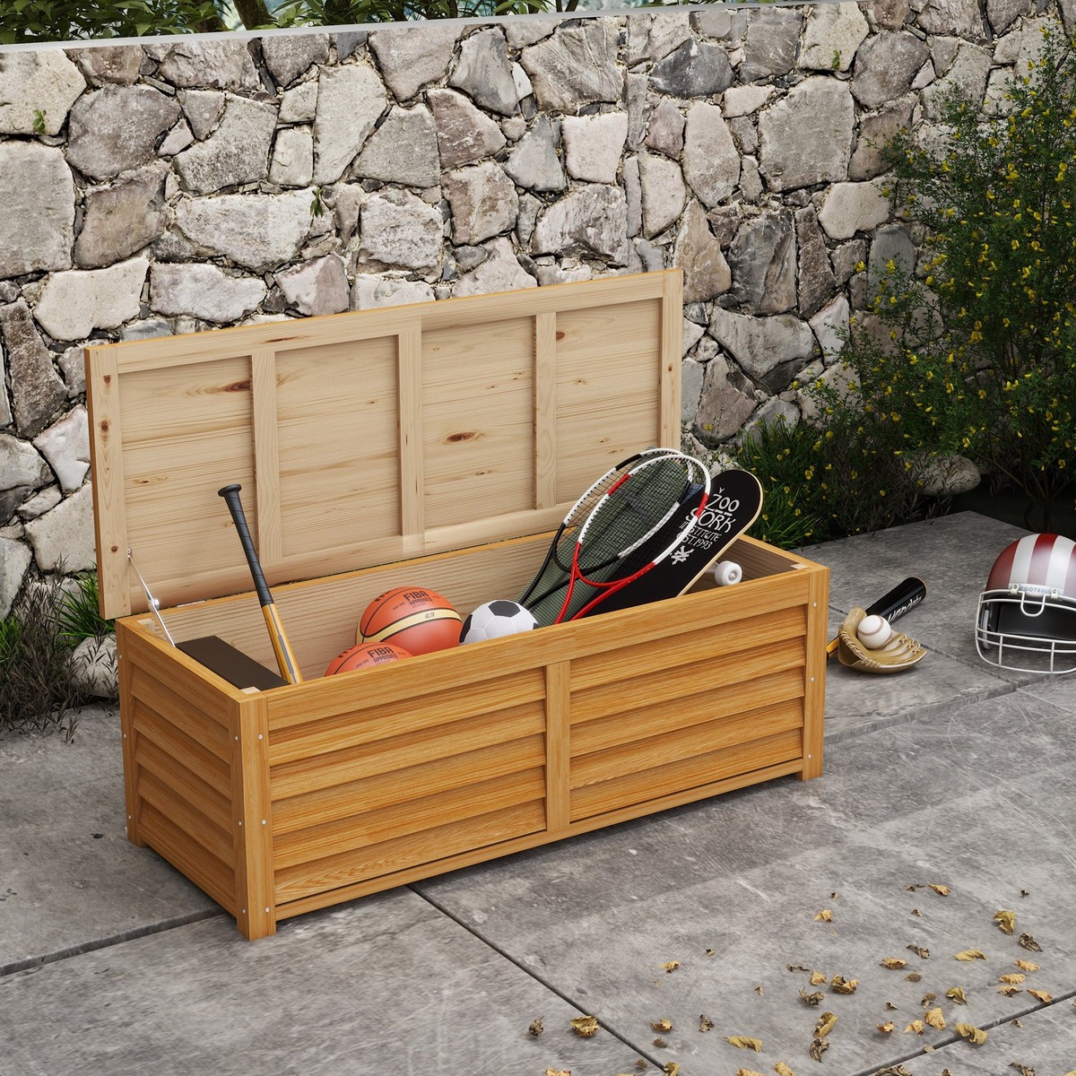 292L Outdoor Storage Box, Deck Box Garden Storage Container, Light Brown