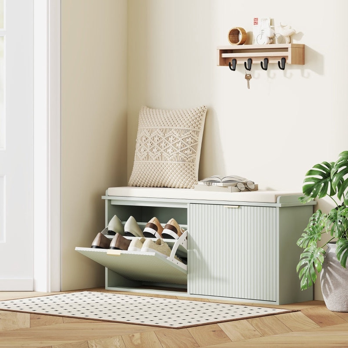 Elegant Ten Shoe Bench with Top Seat - Green