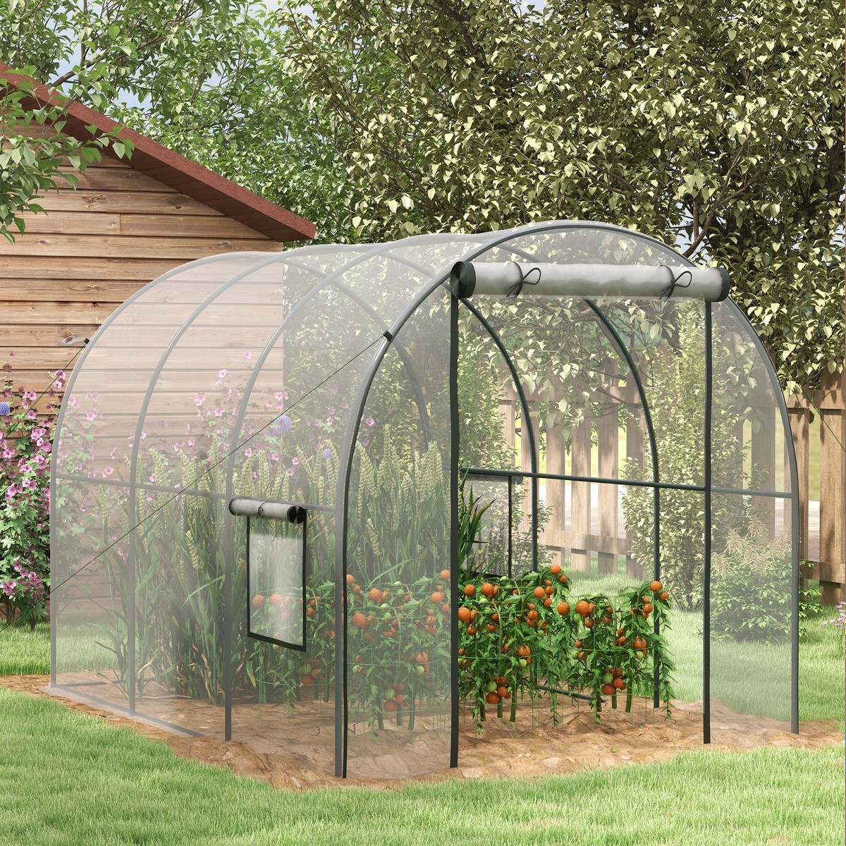 Polytunnel Greenhouse Walk-in Grow House, Steel Frame, Clear