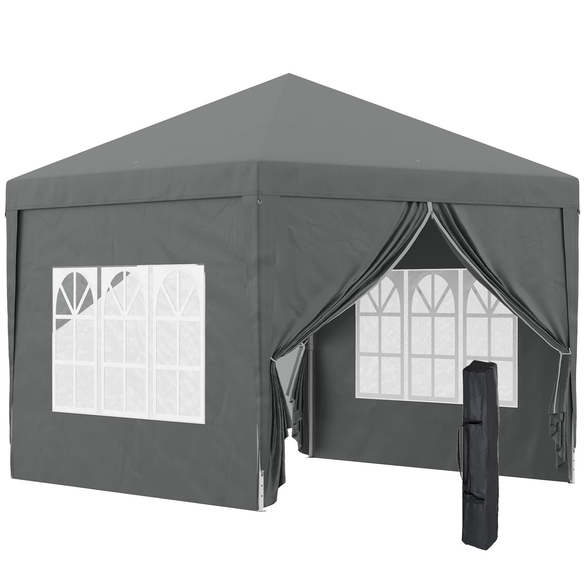 Pop Up Gazebo Water Resistant with Carry Bag and 2 Windows, Grey