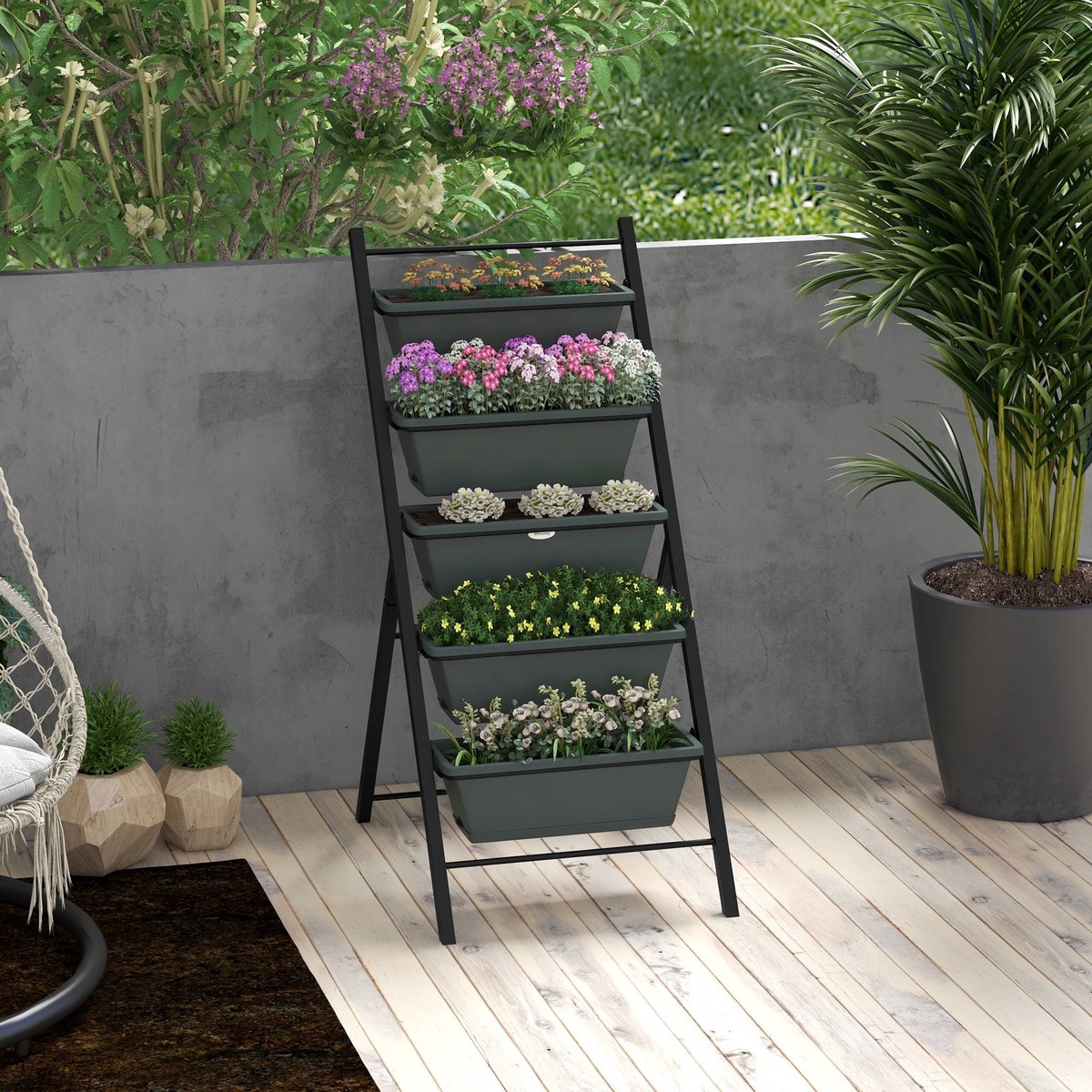 5-Tier Vertical Raised Garden Planter with 5 Container Boxes, Outdoor Plant Stand, Grey