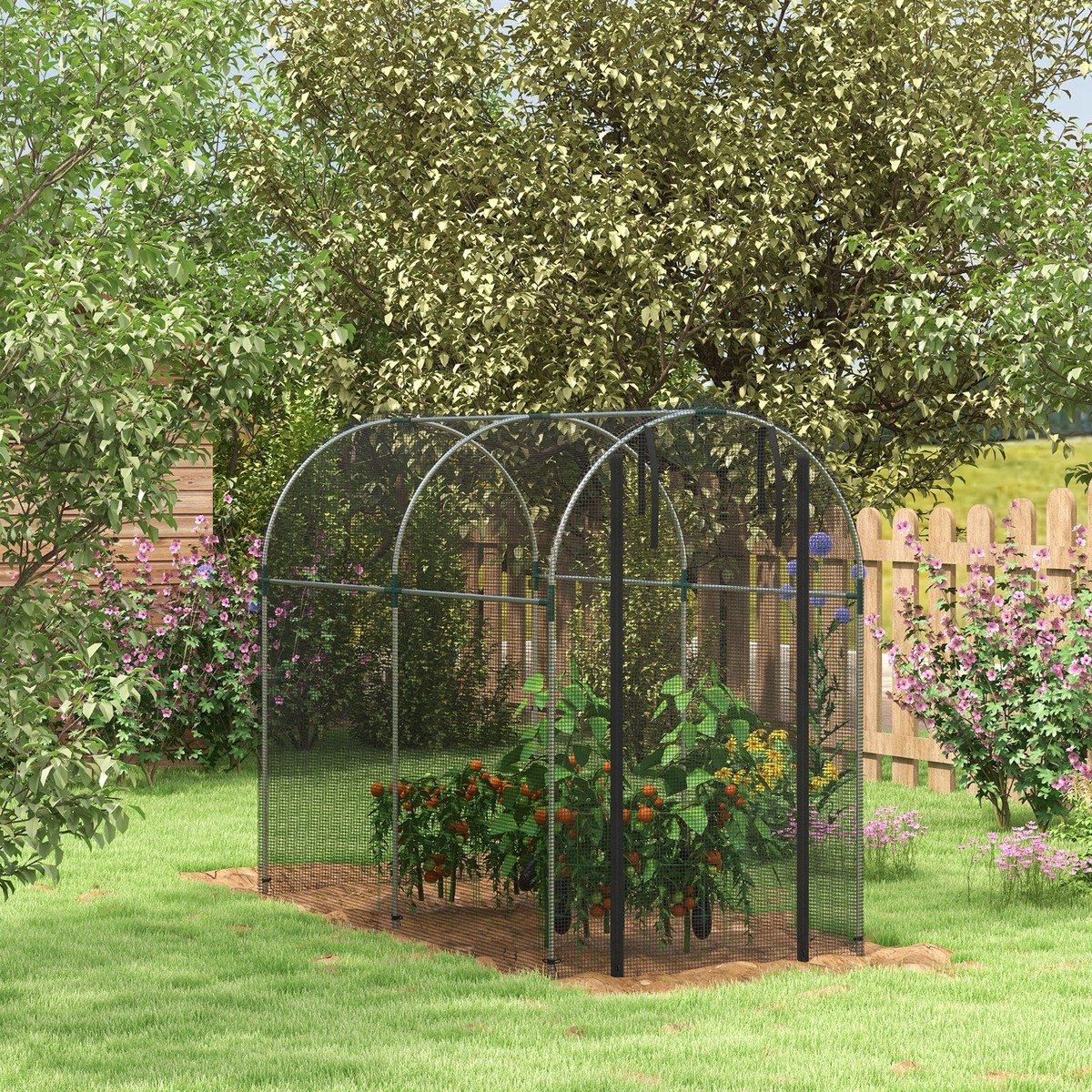 Fruit Cage, Plant Protection Tent Zipped Door, Galvanised Steel Black