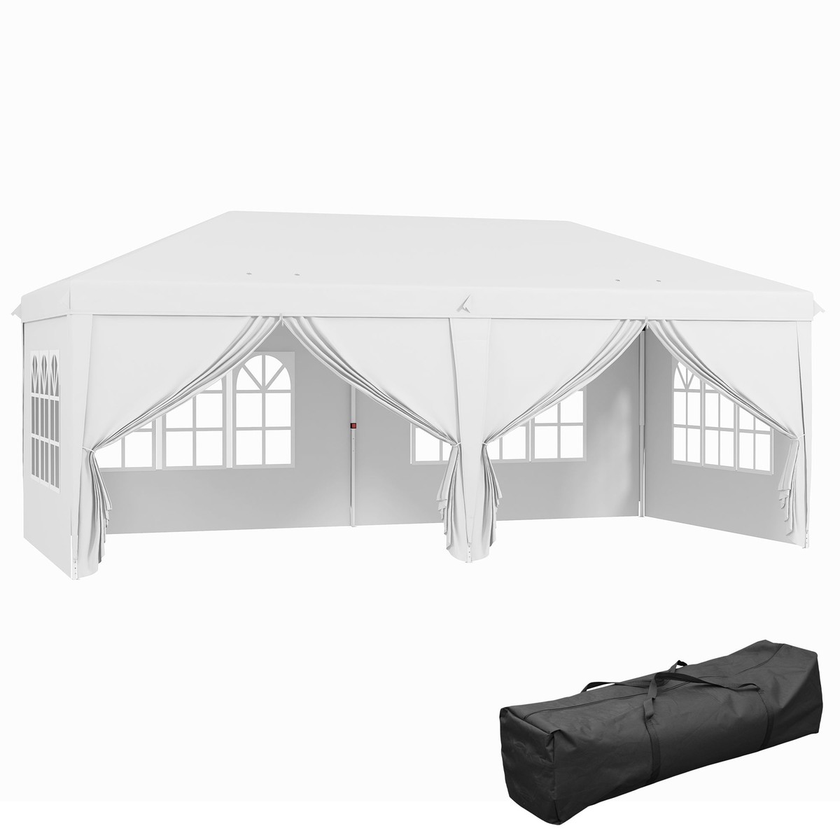 Garden Pop Up Gazebo, 3x6m Wedding Party Tent Marquee with Sidewalls, Windows, Carry Bag, White