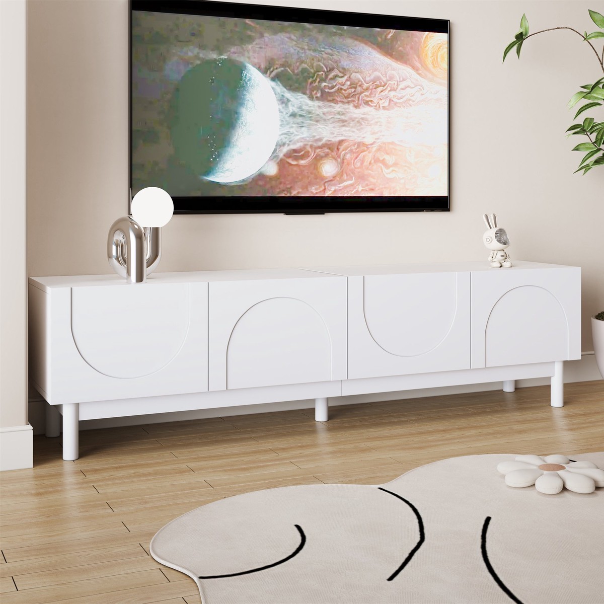 TV Cabinet with Curved Wave-Shaped Doors, Shelves, and Stabilizing Legs