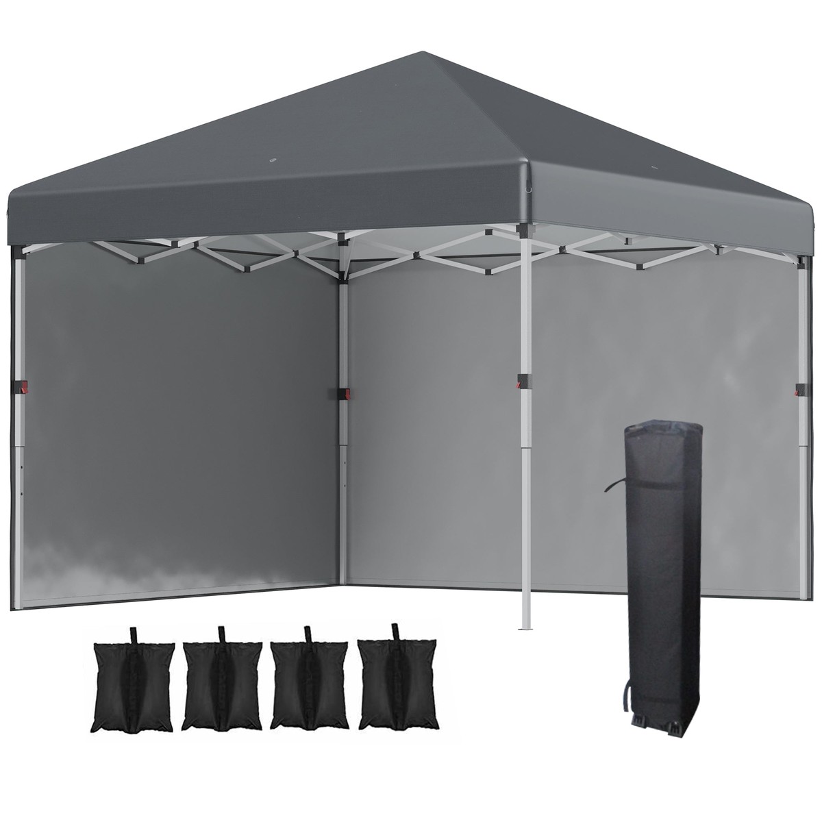 Pop Up Gazebo 3 x 3 (M), UPF 30+, 2 Sidewalls, Leg Weight Bags, Wheeled Bag, Height Adjustable, Dark Grey