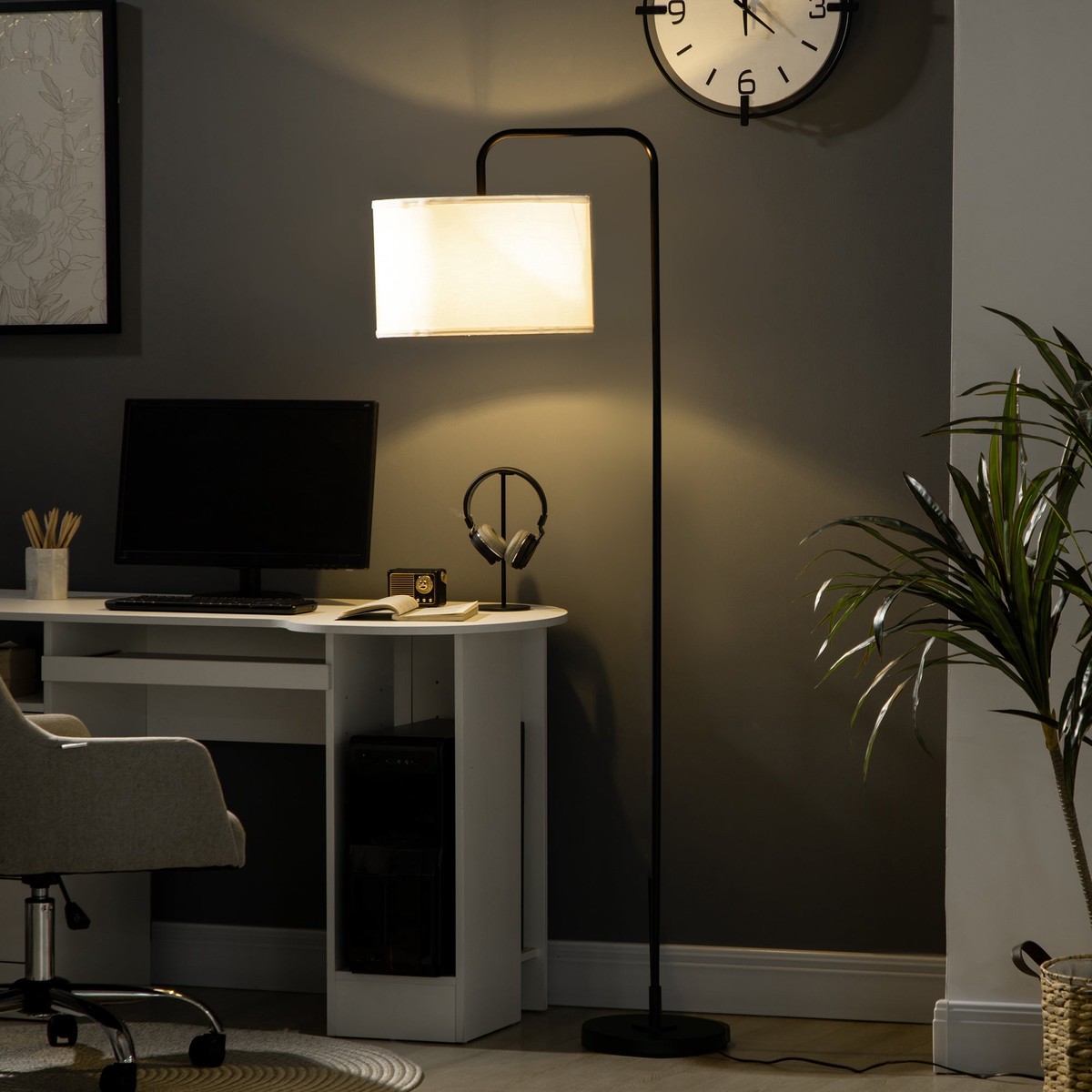 Floor Lamp Living Room Modern with Lampshade Black Metal