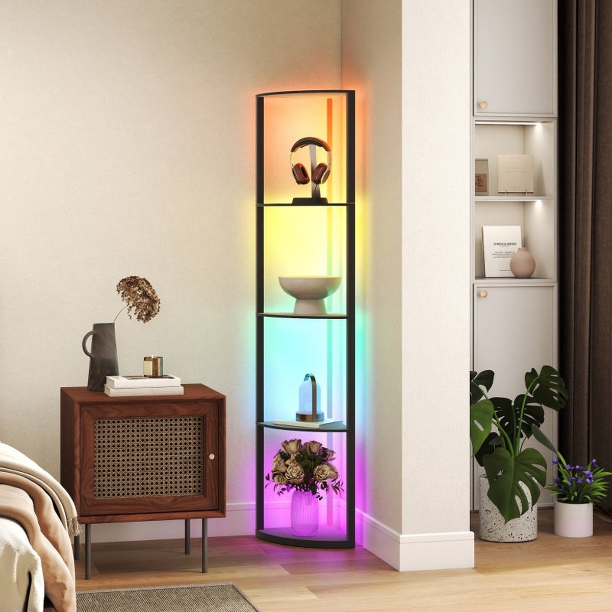LED floor lamp 5-level dimmable with shelf RGB color change remote control