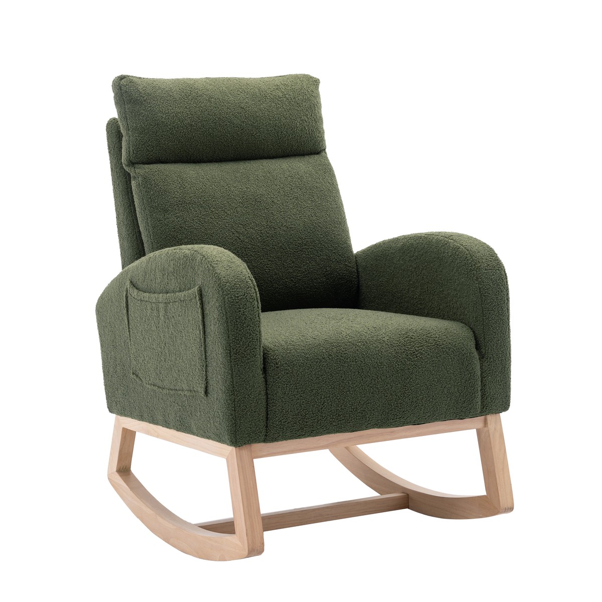 Mid Century Modern Teddy Fabric Upholstered Rocking Chair Padded Seat For Living Room Bedroom, Green