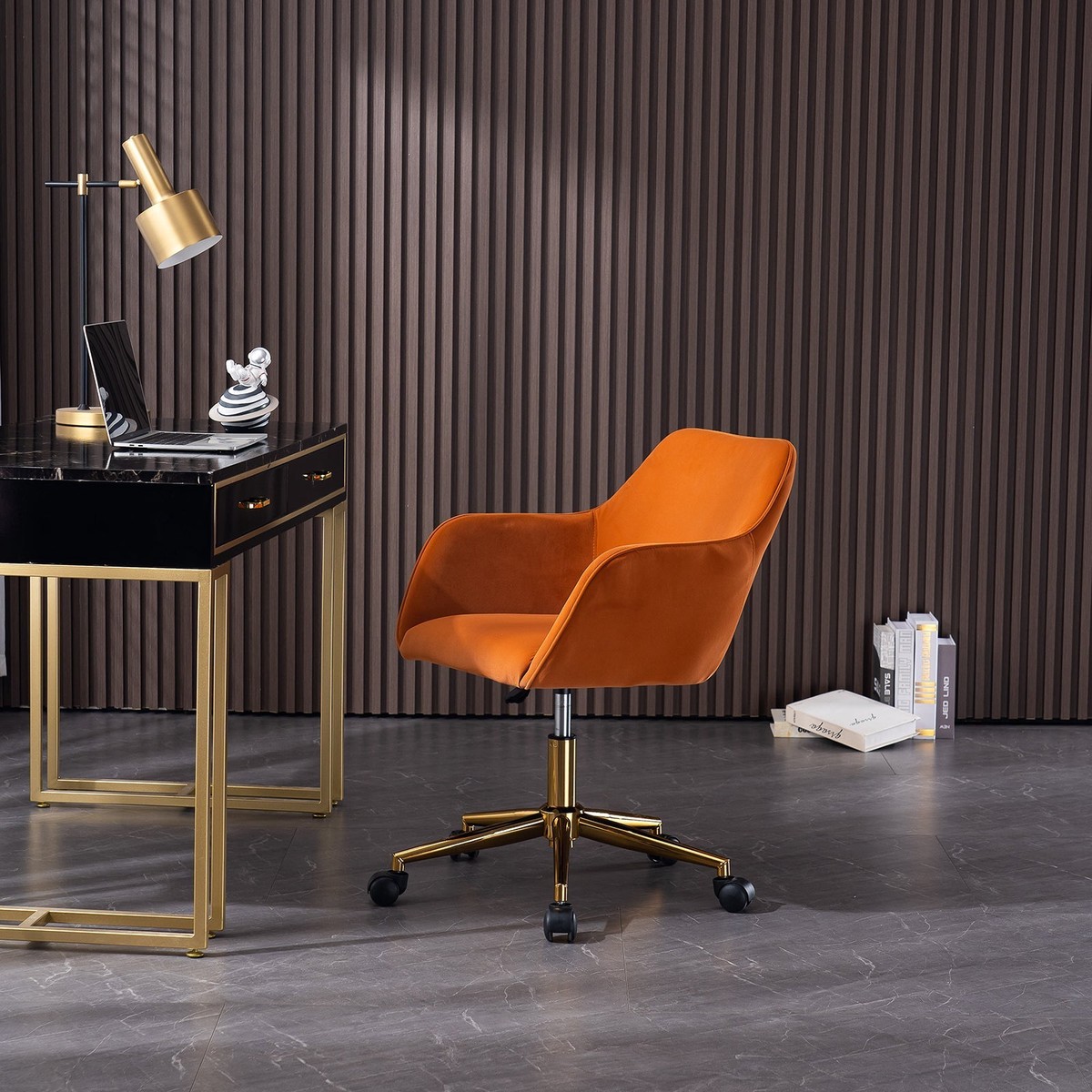 New Velvet Fabric Adjustable Height Swivel Home Office Chair, Orange